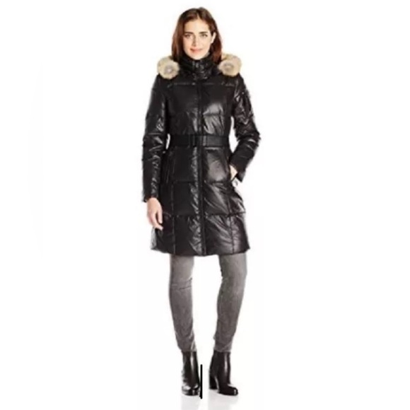 Andrew Marc Black Puffer Coat with Fur Trim - Picture 2 of 11